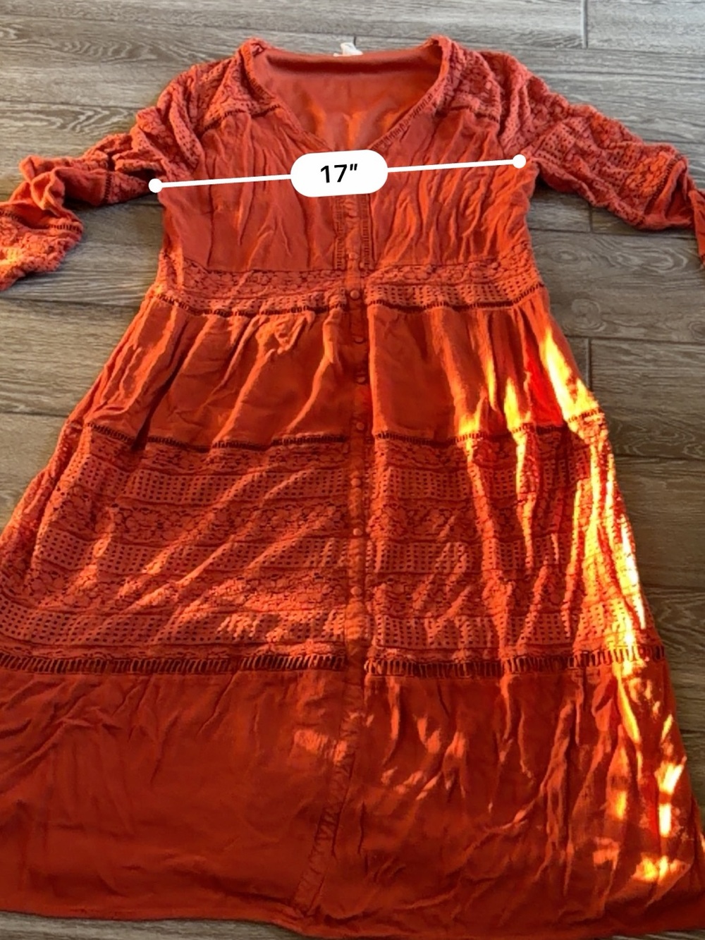 Rust Lace-Trim Button-Front Fall dress - Picture 6 of 8